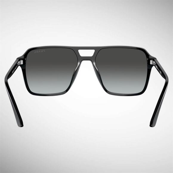 NEW PRADA Sunglasses Black Aviator Pilot 55-17mm Grey Lens Silver Logo - Picture 4 of 6